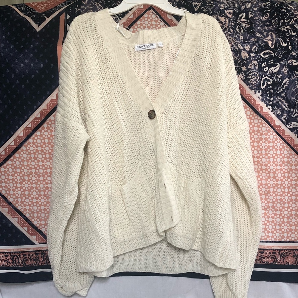 Brave Soul Cream Fisherman Knit Cardigan